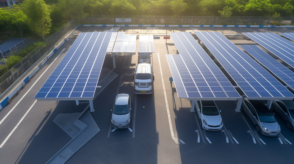 太阳能光伏发电新能源汽车停车场充电图